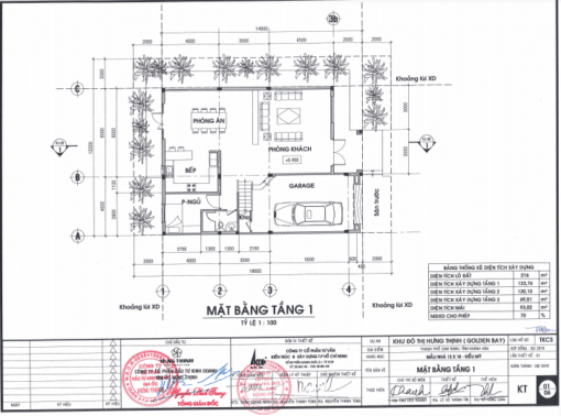 Mặt bằng tầng 1 mẫu thiết kế nhà kiểu Mỹ Golden Bay diện tích 12×18