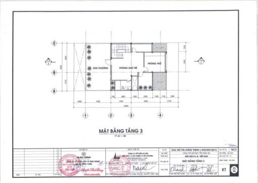 Mặt bằng tầng 3 mẫu thiết kế Pháp Golden Bay diện tích 8x18