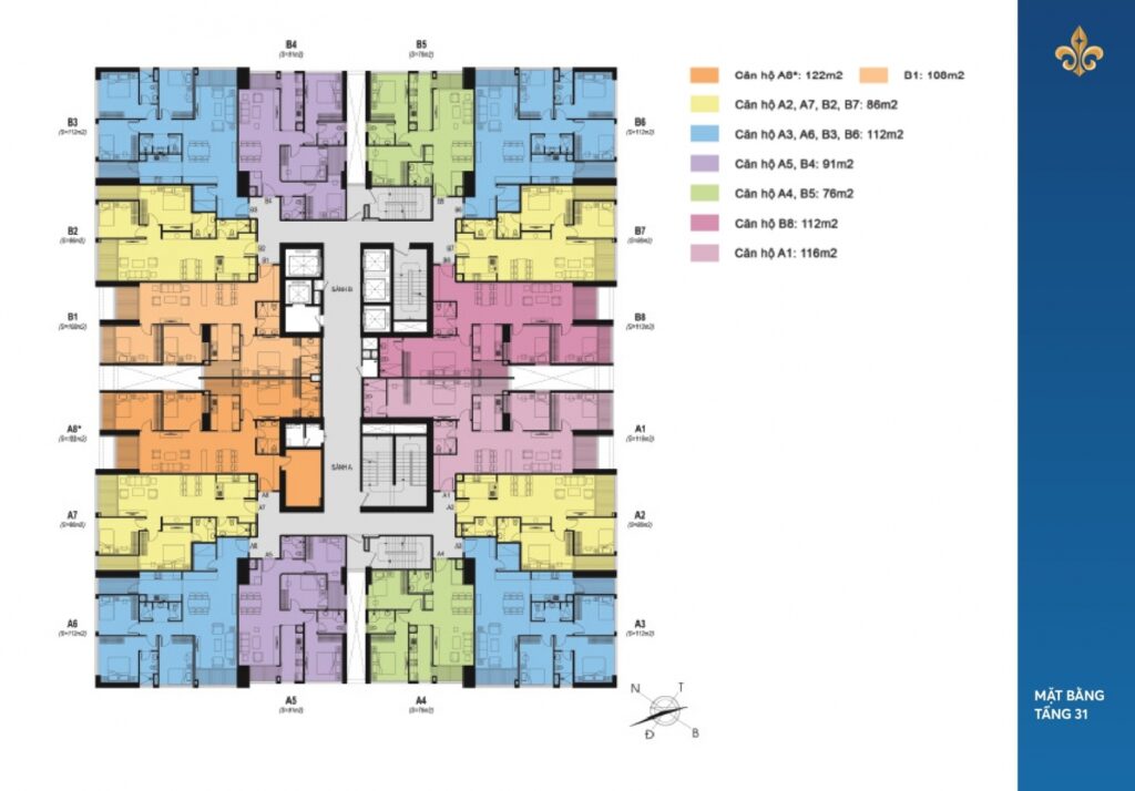 Mặt bằng tầng 31 chung cư Elite Tower Vạn Phúc Hà Đông