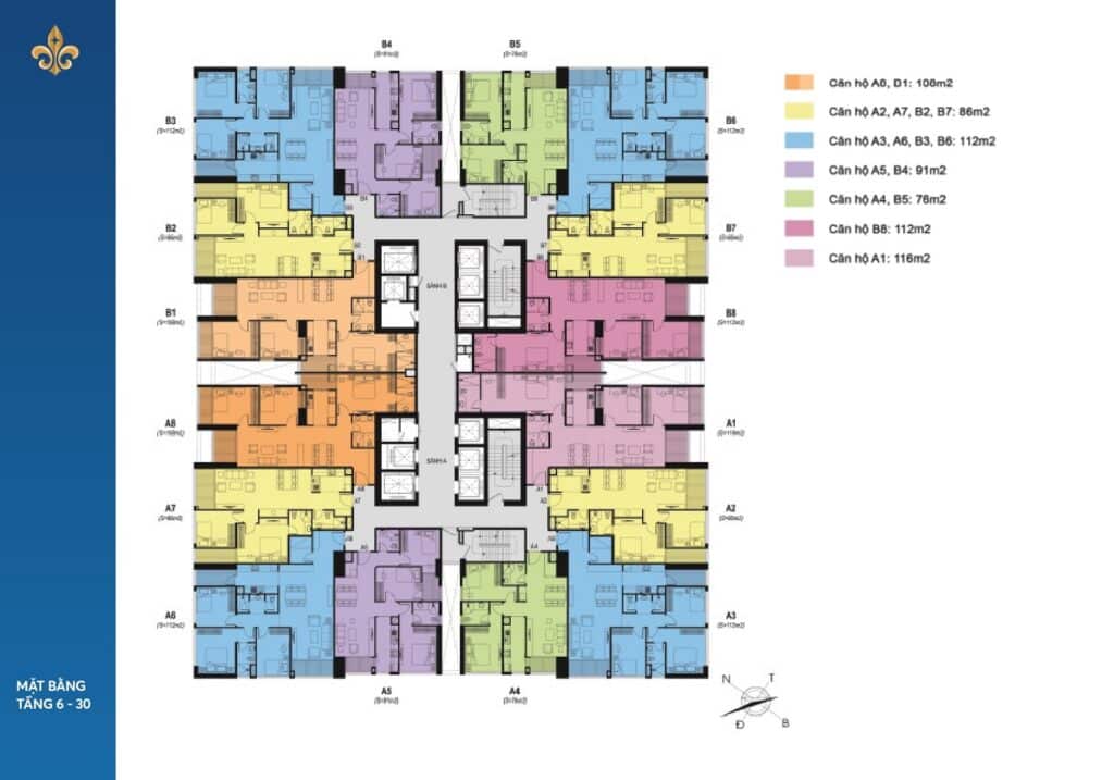 Mặt bằng tầng 6 -30 chung cư Elite Tower Vạn Phúc Hà Đông