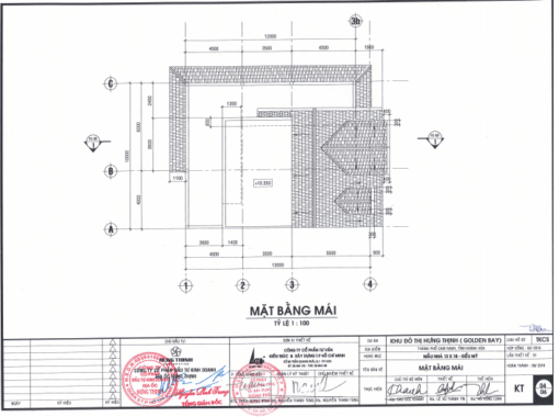 Mặt bằng tầng mái mẫu thiết kế nhà kiểu Mỹ Golden Bay diện tích 12×18