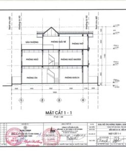 Mặt cắt 1-1 mẫu thiết kế Pháp Golden Bay diện tích 8×18