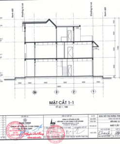 Mặt cắt 1-1 mẫu thiết kế nhà kiểu Mỹ Golden Bay diện tích 12×18