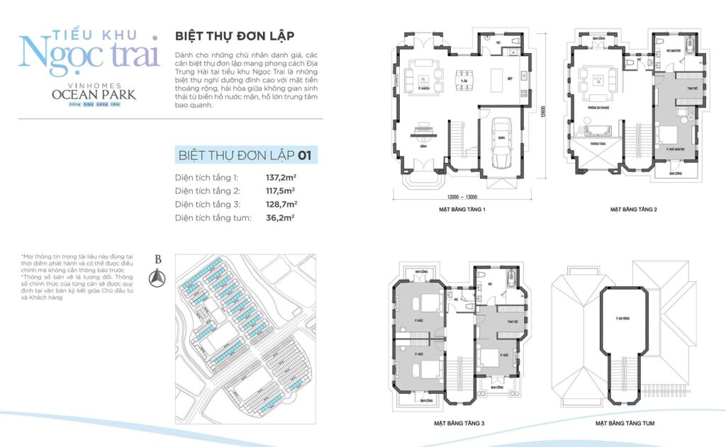 Layout biệt thự Đơn Lập 01 thuộc tiểu khu Ngọc Trai dự án Vinhomes Ocean Park