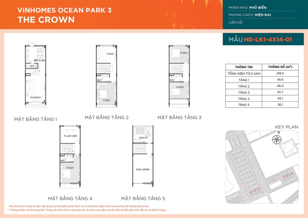 Thiết kế Liền Kề HD LK1-4X14-01 phân khu Phố Biển dự án Vinhomes Ocean Park 3 The Crown