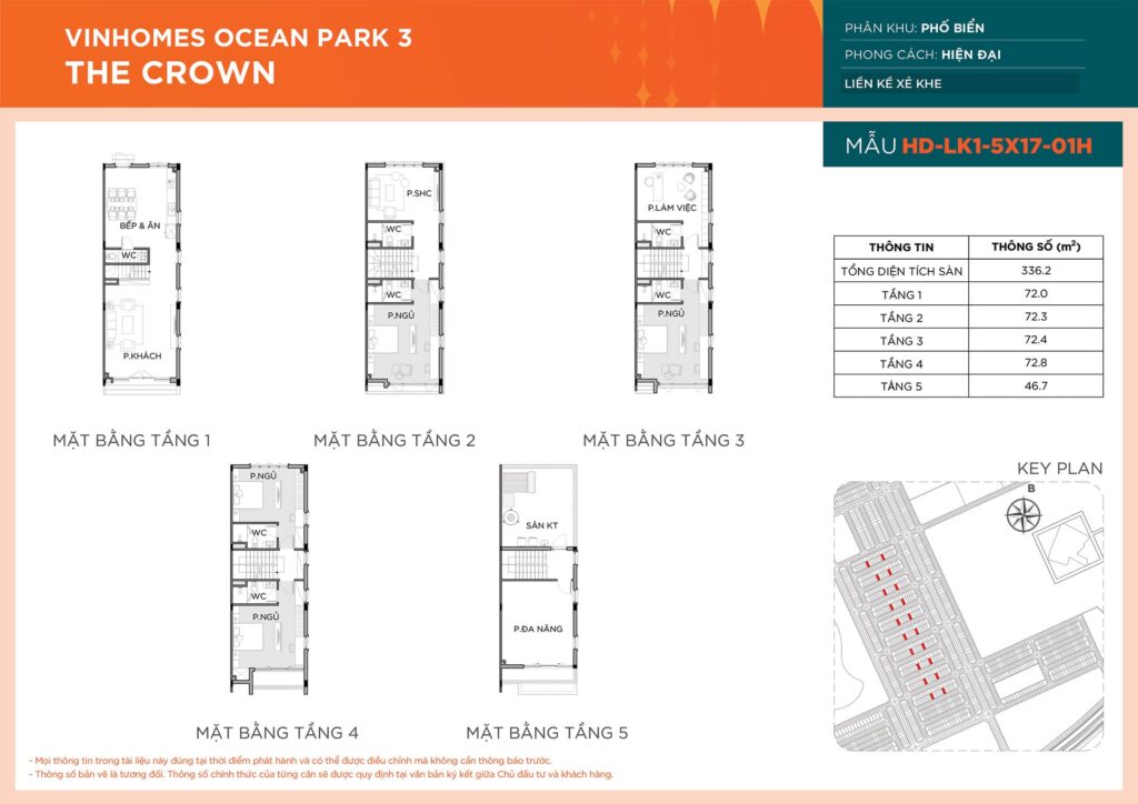 Thiết kế Liền Kề Xẻ Khe HD-LK1-5X17-01H phân khu Phố Biển dự án Vinhomes Ocean Park 3 – The Crown.