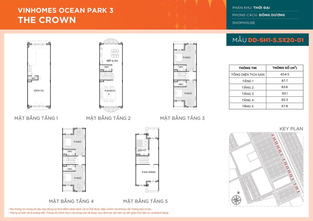 Shophouse DD-SH1-5.5X20-01 phân khu Thời Đại dự án Vinhomes Ocean Park 3 – The Crown.