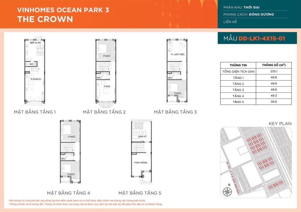 thiết kế Liền Kề DD-LK1-4X15-01 phân khu Thời Đại dự án Vinhomes Ocean Park 3 – The Crown.