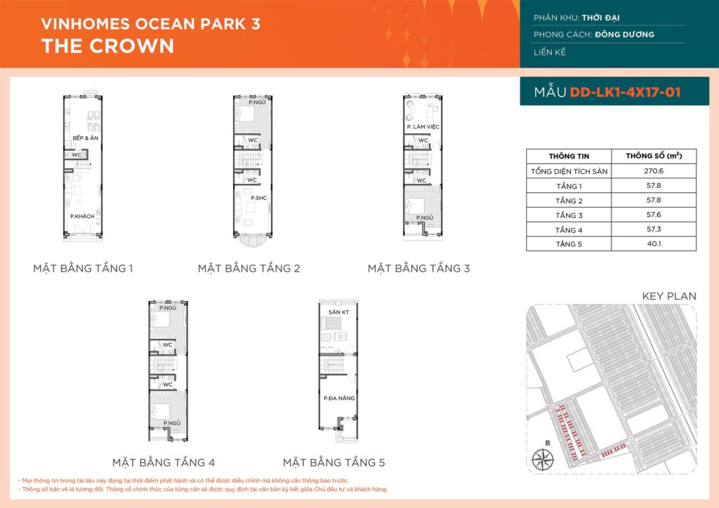 thiết kế Liền Kề DD-LK1-4X17-01 phân khu Thời Đại dự án Vinhomes Ocean Park 3 – The Crown