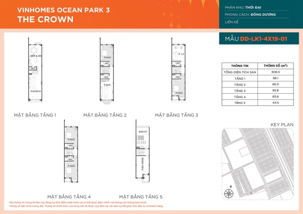 thiết kế Liền Kề DD-LK1-4X19-01 phân khu Thời Đại dự án Vinhomes Ocean Park 3 – The Crown