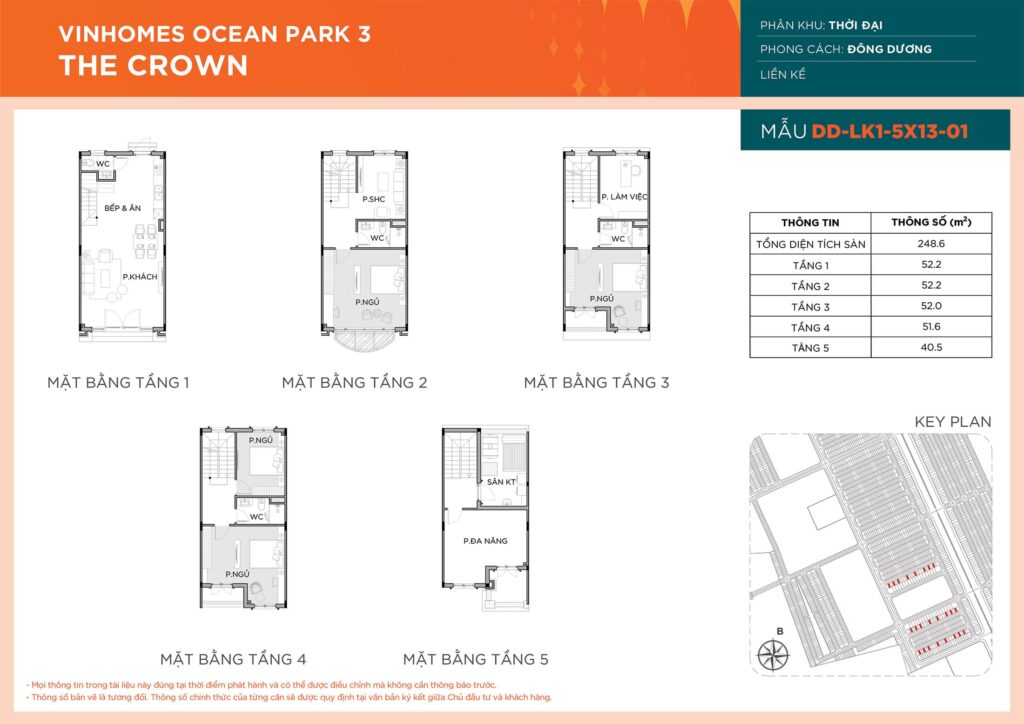 thiết kế Liền Kề DD-LK1-5X13-01 phân khu Thời Đại dự án Vinhomes Ocean Park 3 – The Crown