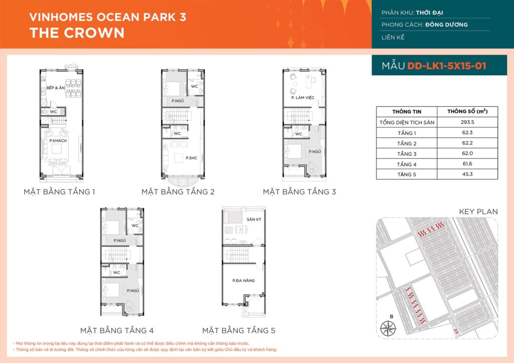 thiết kế Liền Kề DD-LK1-5X15-01 phân khu Thời Đại dự án Vinhomes Ocean Park 3 – The Crown