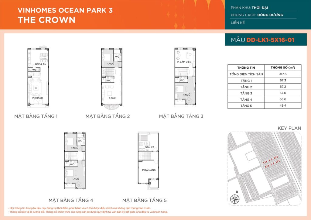 thiết kế Liền Kề DD-LK1-5X16-01 phân khu Thời Đại dự án Vinhomes Ocean Park 3 – The Crown