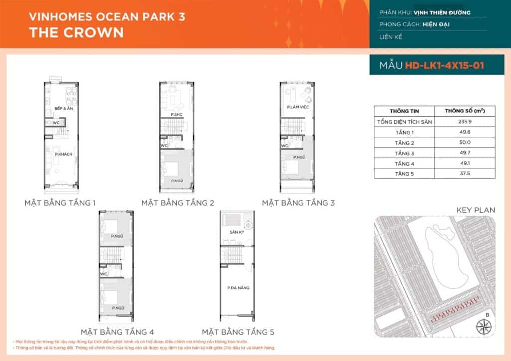 thiết kế Liền Kề HD-LK1-4X15-01 phân khu Vịnh Thiên Đường dự án Vinhomes Ocean Park 3 – The Crown