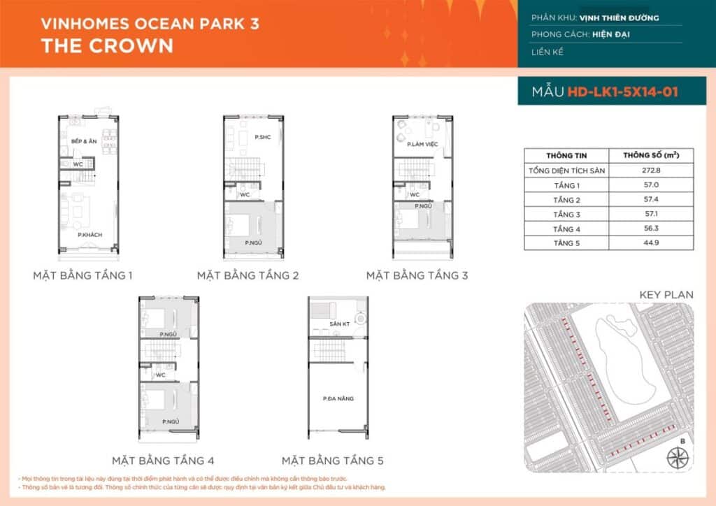 thiết kế Liền Kề HD-LK1-5X14-01 phân khu Vịnh Thiên Đường dự án Vinhomes Ocean Park 3 – The Crown