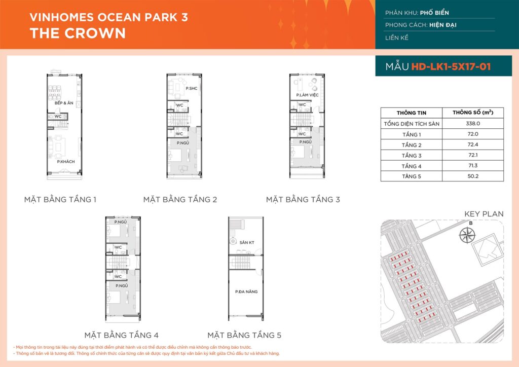 thiết kế Liền Kề HD-LK1-5X17-01 phân khu Phố Biển dự án Vinhomes Ocean Park 3 – The Crown.